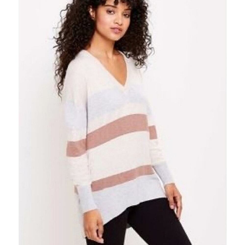 LOFT Striped V-Neck Women's Pullover Sweater - Size S